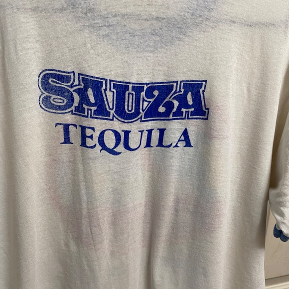 Vintage 1990s SAUZA Tequila Mexicana Distressed T-Shirt L White Cotton - Picture 4 of 8